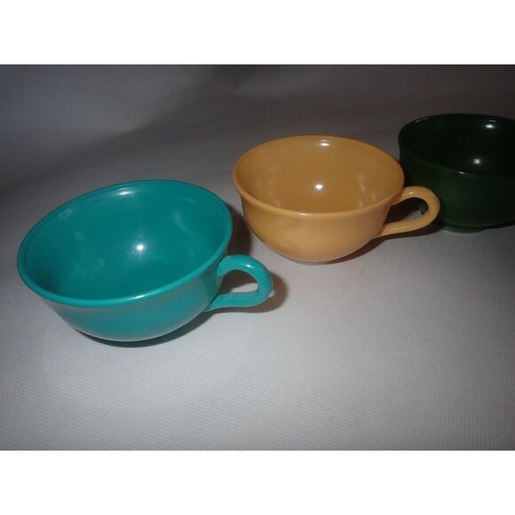 Vintage Hazel Atlas Ovide Platonite Moderntone Tea Cup Lot red teal yellow green - Picture 3 of 12